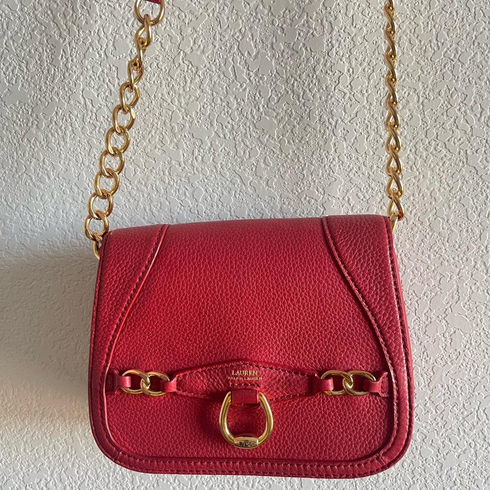 Ralph Lauren Red Crossbody Bag with Gold Chain